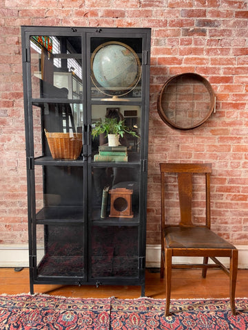Glass & Black Iron Modern Storage Cabinet
