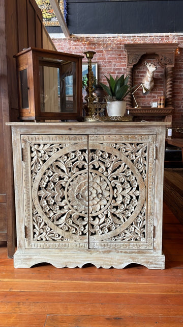 White Wood Floral Carved Buffet