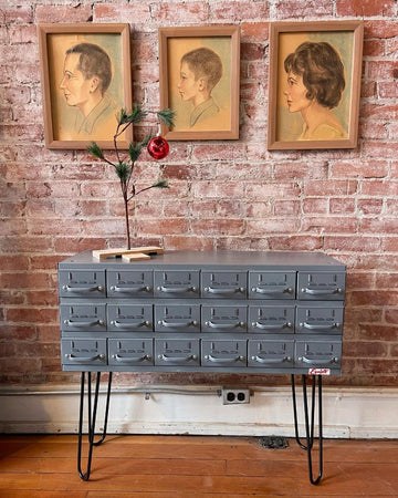18-Drawer Grey Vintage Console Table