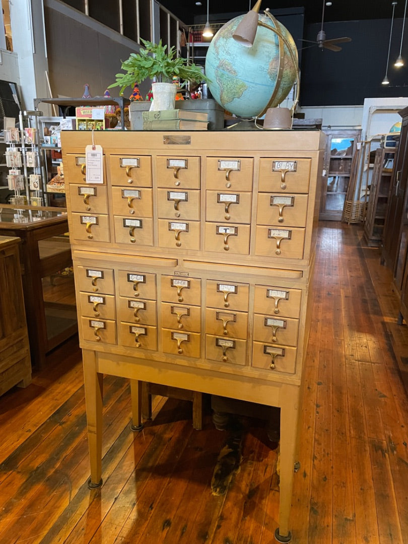 buy new li rare card catalog cabinet 30-Drawer Blond Vintage Library Card Catalog
