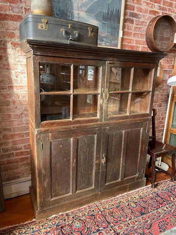 Dark Windowpane Antique Storage Cabinet