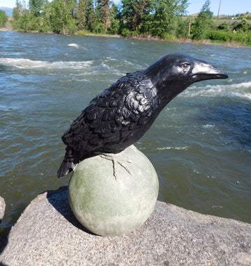 Raven on Sphere Greenman Stone Garden Statue