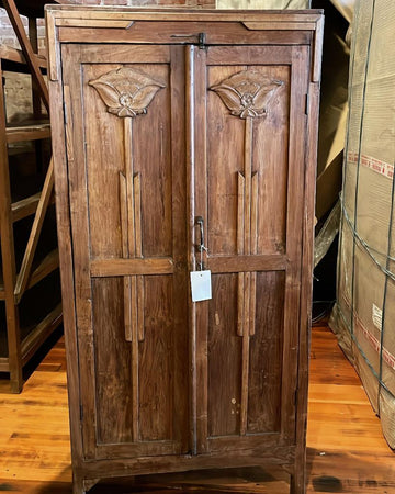Floral Carved Wood Storage Cabinet