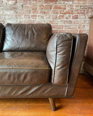 Brown Leather Mid-Century Style Sofa