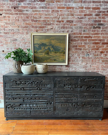 Black Carved Wood Sideboard