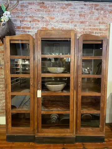 Triple-Door Wood & Glass Storage Cabinet