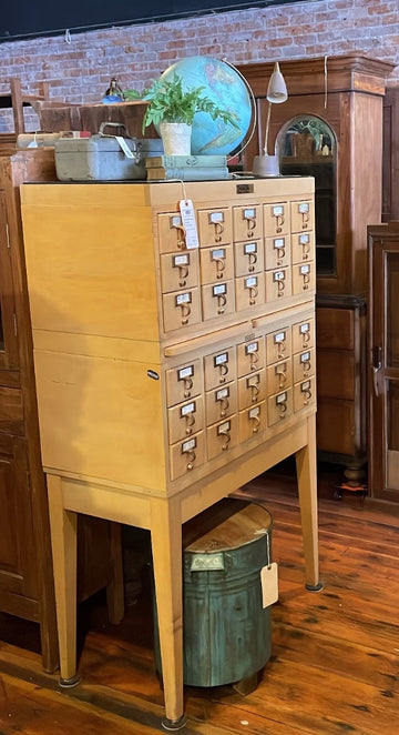 30-Drawer Blond Vintage Library Card Catalog