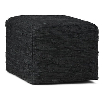 Black Leather Pouf