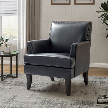 Nailhead Navy Faux Leather Armchair