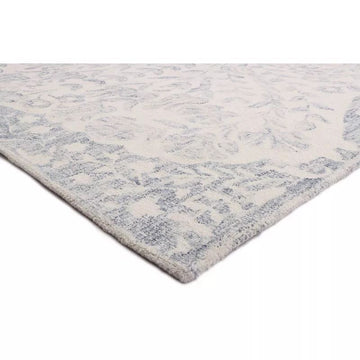 7x10 White/Blue Raj Wool Rug