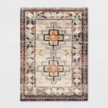 7x10 White/Multi Boho Shag Rug