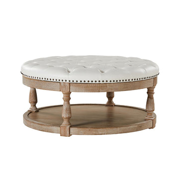 Round Cream Tufted Farmhouse Ottoman