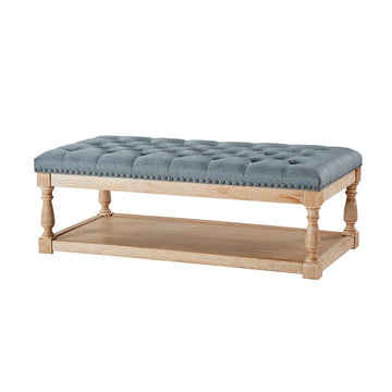 Grey-Blue Tufted Farmhouse Ottoman