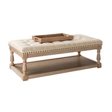 Cream Tufted Farmhouse Ottoman