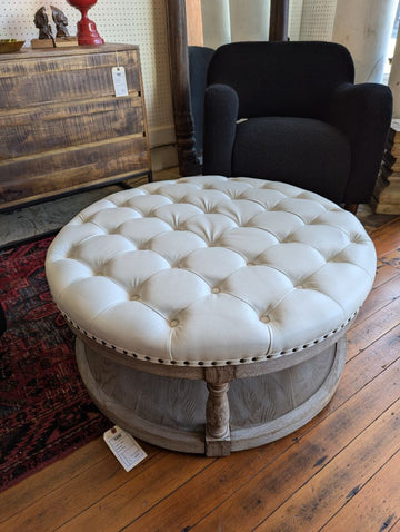 Round Cream Tufted Farmhouse Ottoman