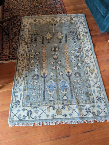 4x6 Aqua/Cream Oushak Wool Rug