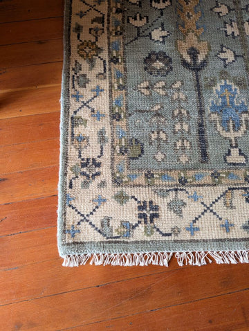 4x6 Aqua/Cream Oushak Wool Rug