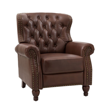 Tufted Dark Brown Genuine Leather Recliner