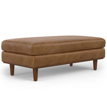 Brown Leather Mid-Century Ottoman
