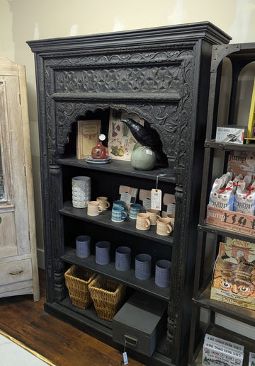Black Carved Wood Bookshelf