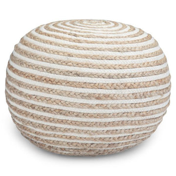 Jute/White Boho Pouf