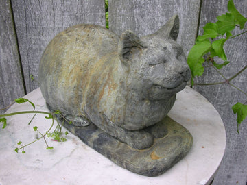 Contented Cat Greenman Stone Garden Statue