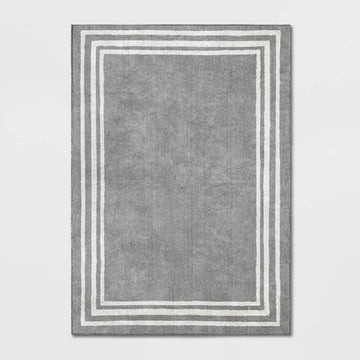 5x7 Grey Bordered Modern Shag Rug