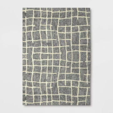 5x7 Grey/Ivory Modern Shag Rug