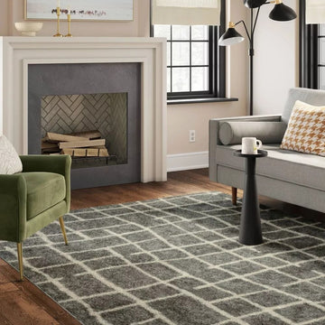 5x7 Grey/Ivory Modern Shag Rug