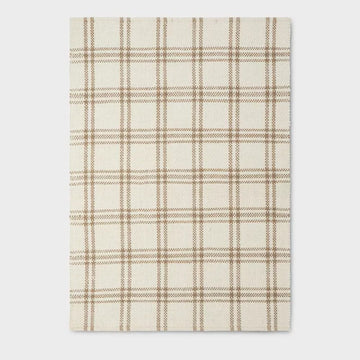 5x7 Cream Plaid Transitional Wool Rug