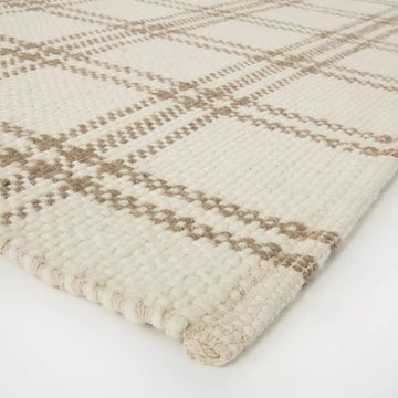 5x7 Cream Plaid Transitional Wool Rug