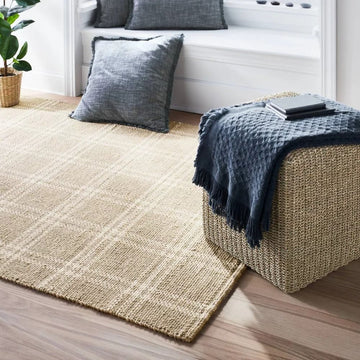 5x7 Tan Plaid Transitional Wool Rug