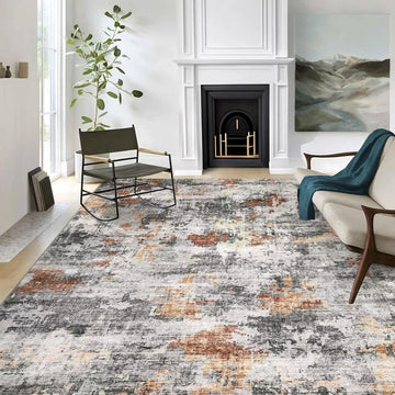 9x12 Grey/Rust Modern Washable Rug
