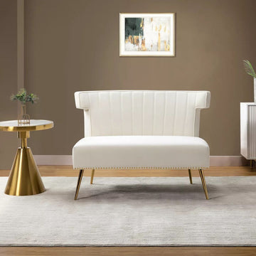 Cream Channelback Velvet Loveseat