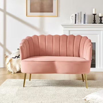 Scalloped Pink Velvet Loveseat