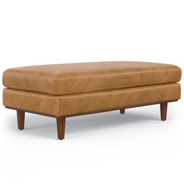 Tan Leather Mid-Century Ottoman