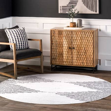 8' Round White/Black Revel Washable Rug