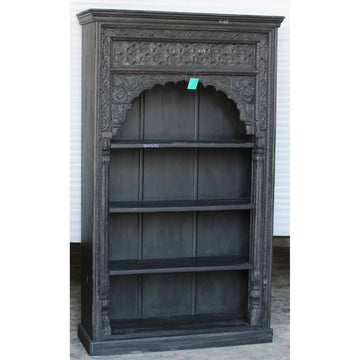 Black Carved Wood Bookshelf